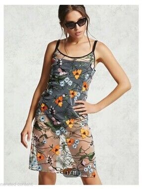 Forever 21 - Floral Embroidered Mesh Slip